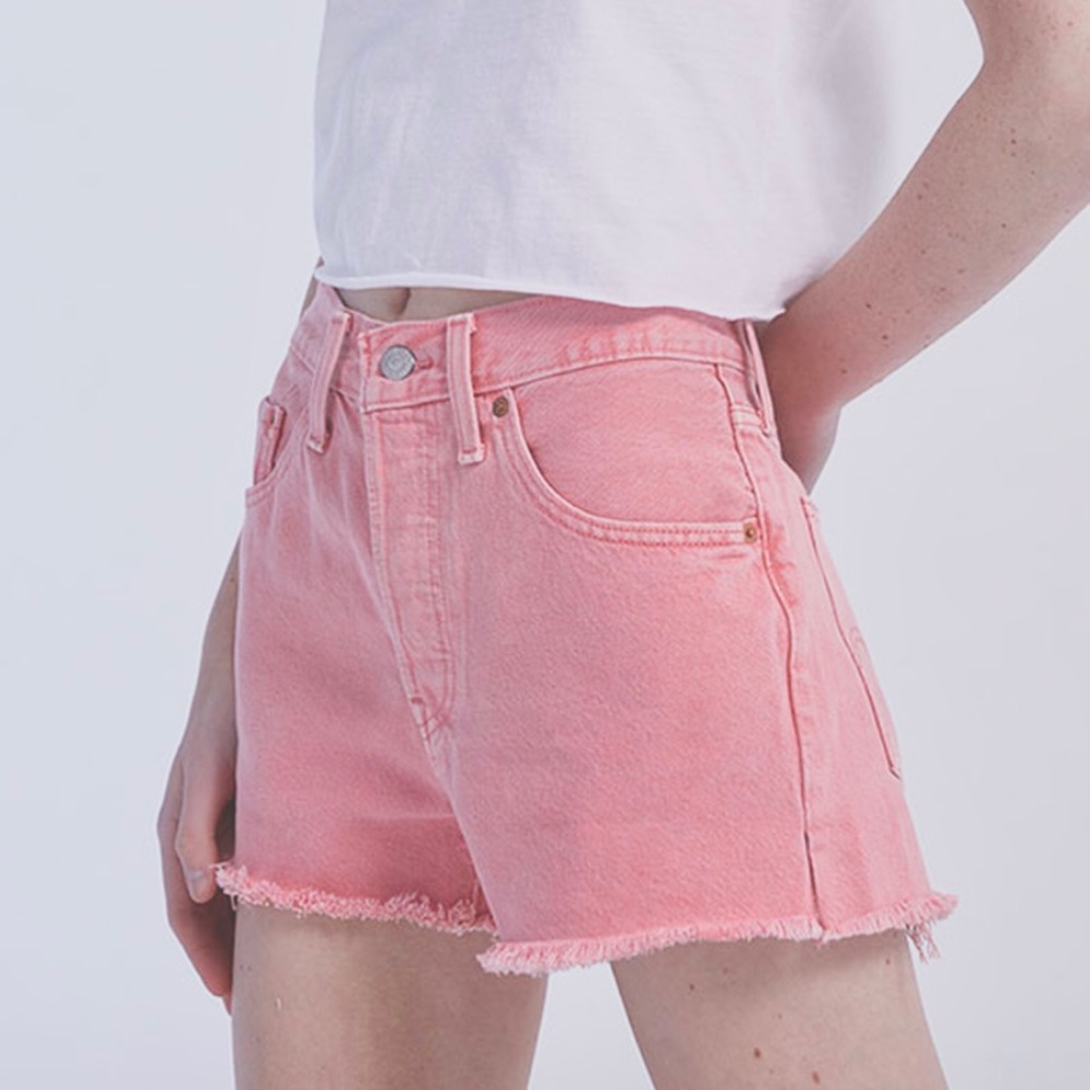 Billabong Drift Away Frayed Denim Shorts in color coral